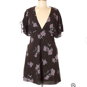 Free people Floral Purple Deep V Mini Dress 0